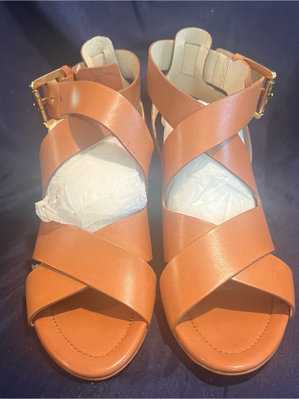 MICHAEL Michael Kors Tan Leather Crisscross Block Heel Sandal